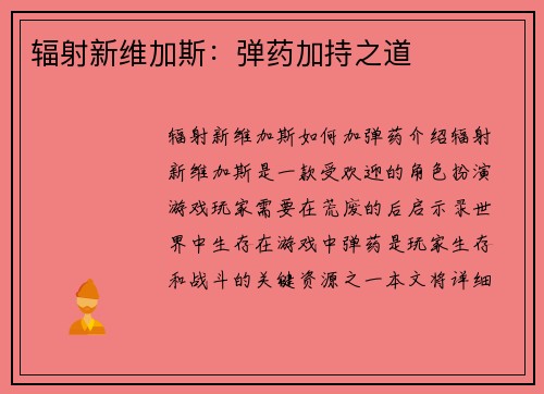 辐射新维加斯：弹药加持之道