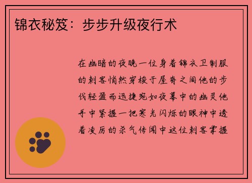 锦衣秘笈：步步升级夜行术
